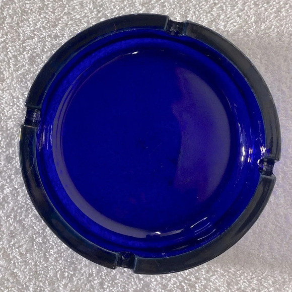 Vintage Cobalt Blue Glass Ashtray  Trinket Dish - Picture 7 of 10